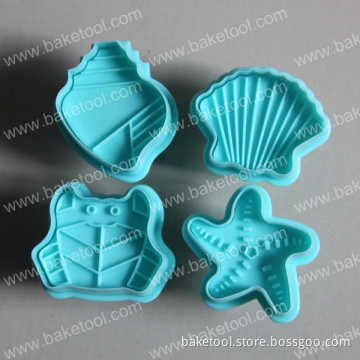 4pcs Sea Animal Cookie Plunger Cutter Fondant Cake Decorating Tools Mold